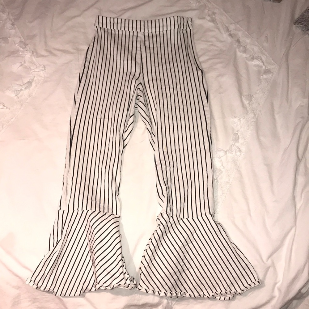 White and black striped pants